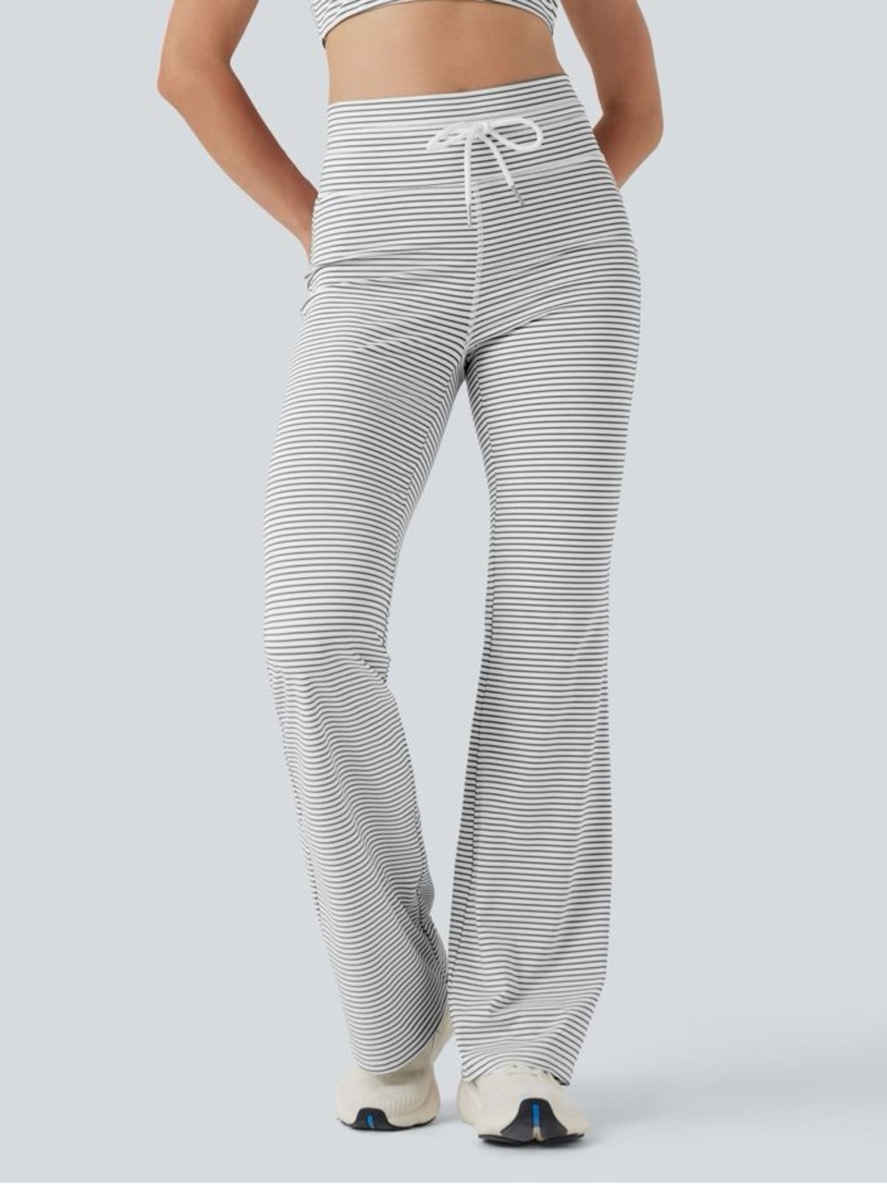 Halara High Waisted Drawstring Stripe Flare Yoga Pants with Pockets